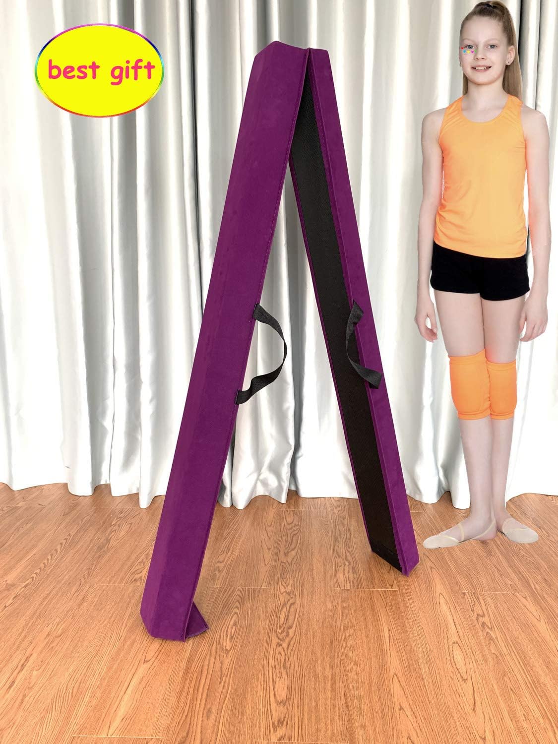 Viga de equilibrio plegable de 8 pies  9 pies para gimnasia, extra firme, cubierta de gamuza, parte inferior antideslizante con bolsa de transporte