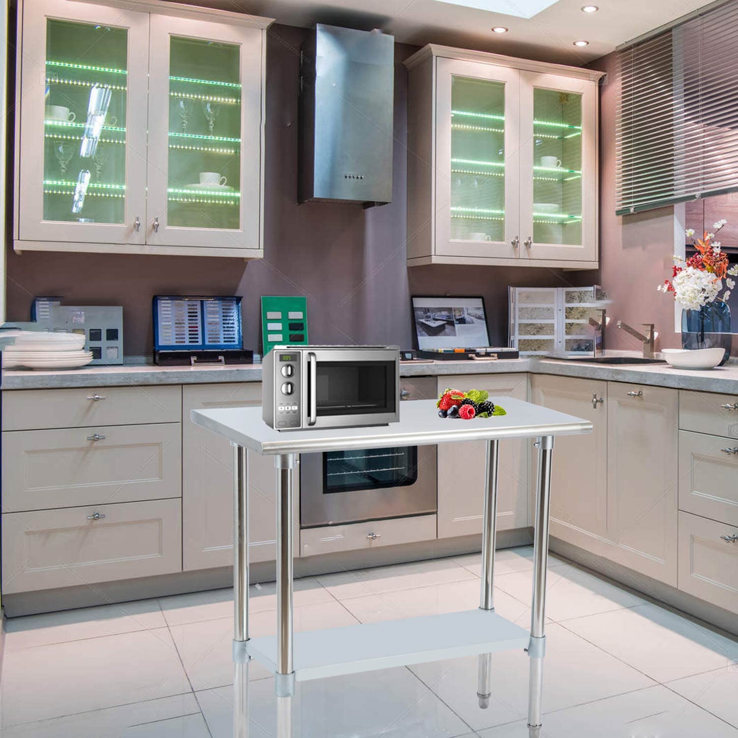 Mesa de trabajo de acero inoxidable con estante inferior, mesa de trabajo y preparación de cocina comercial de 30 x 24 pulgadas para restaurante,