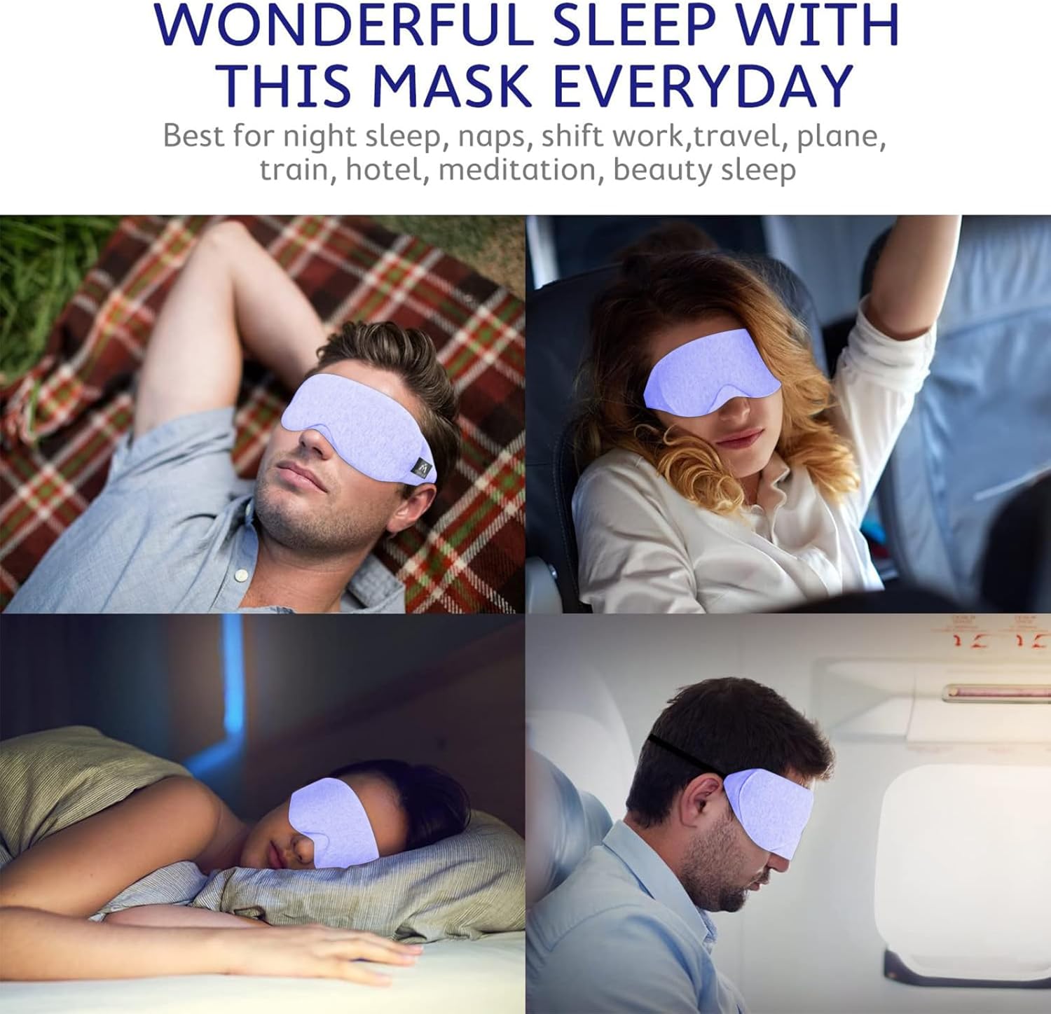 Mavogel Antifaz de algodón para dormir  Máscara de dormir transpirable con bloqueo de luz, suave y cómoda para hombres y mujeres, cubierta de ojos