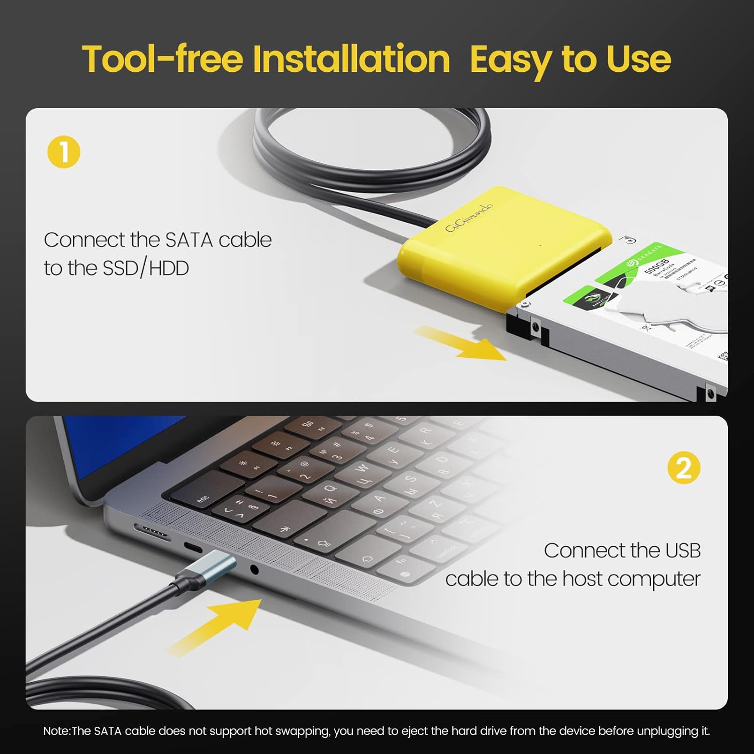 GiGimundo Adaptador SATA a USB 3.0, cable SATA a USB C de 1 pie para SSD y HDD de 2.5 pulgadas, convertidor externo para transferencia de datos