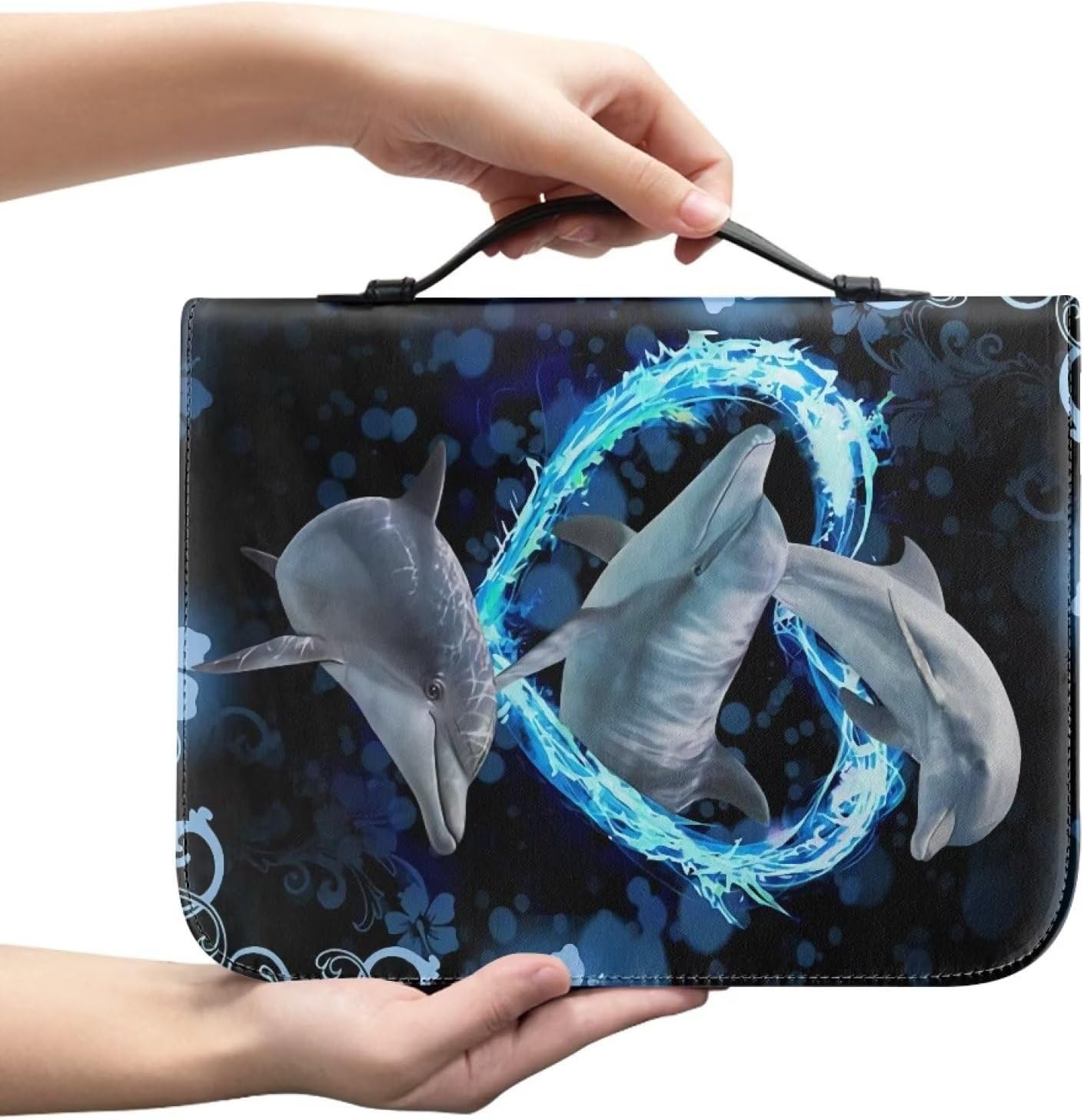 Funda para la Biblia con diseño de delfín en forma de corazón para mujeres y niñas, funda grande de transporte de la Biblia con asa duradera,