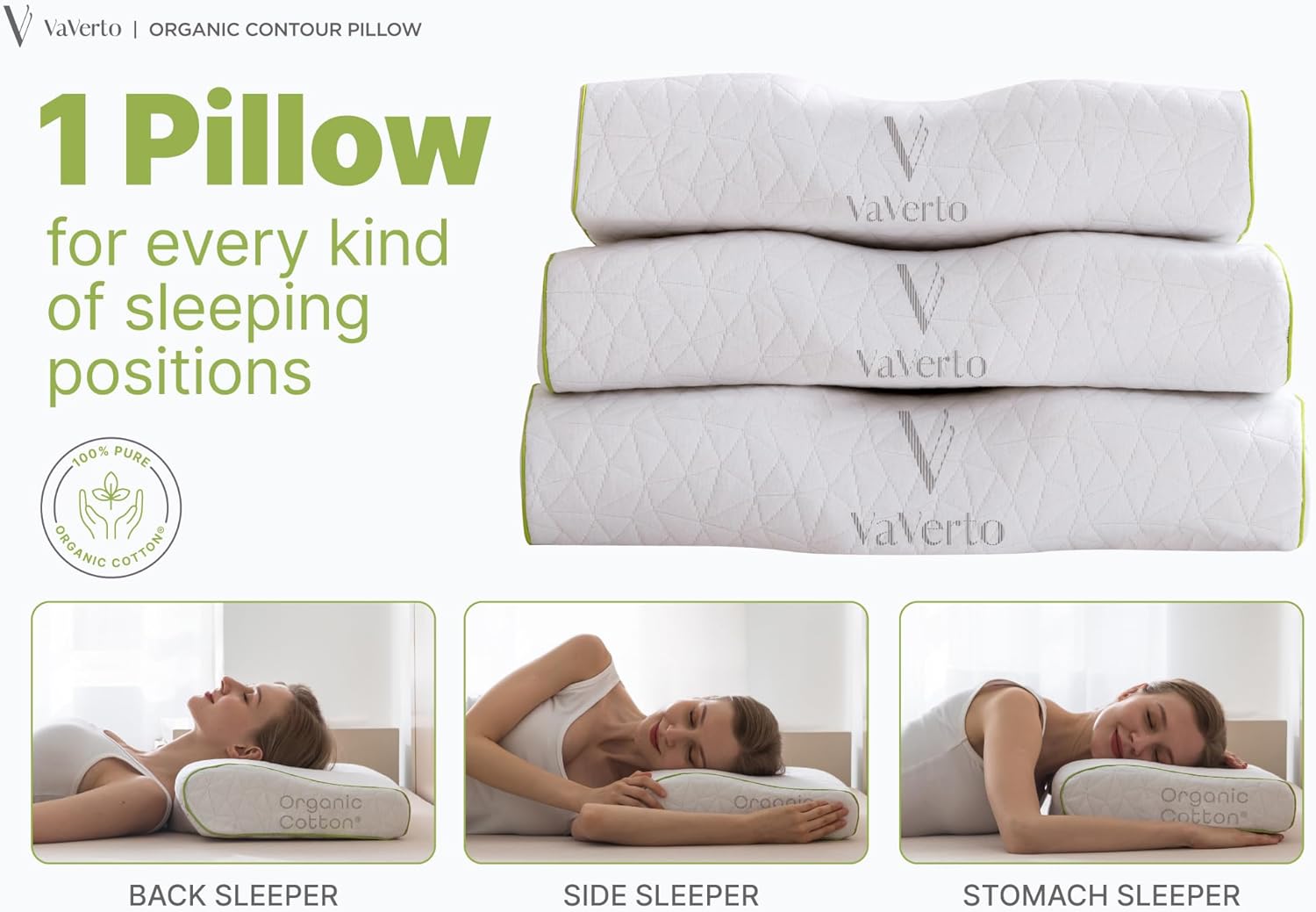 Vaverto Almohada ortopédica cervical para dormir de lado, contorno ajustable para aliviar el cuello y el dolor, ideal para dormir de lado, espalda y