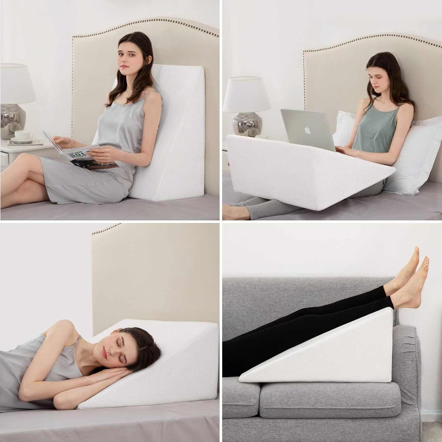 Almohadas de cuña para cama y almohada de cuña para elevación de piernas y soporte de espalda, para apoyo de espalda y piernas, dolor de espalda,