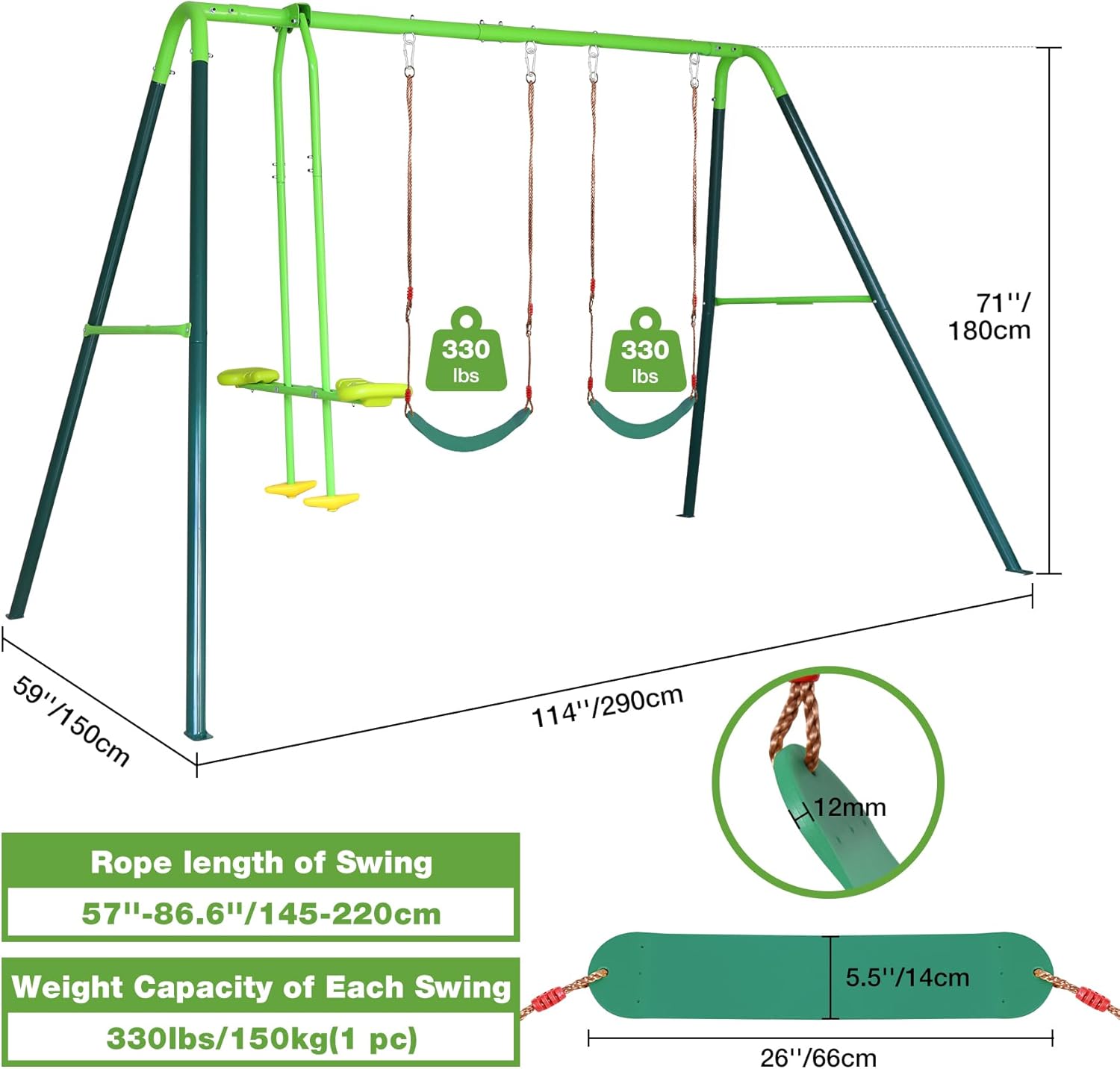 RedSwing Asiento de columpio para niños al aire libre con cuerda de 57-86 pulgadas, repuesto de asiento de columpio de seguridad para niños,