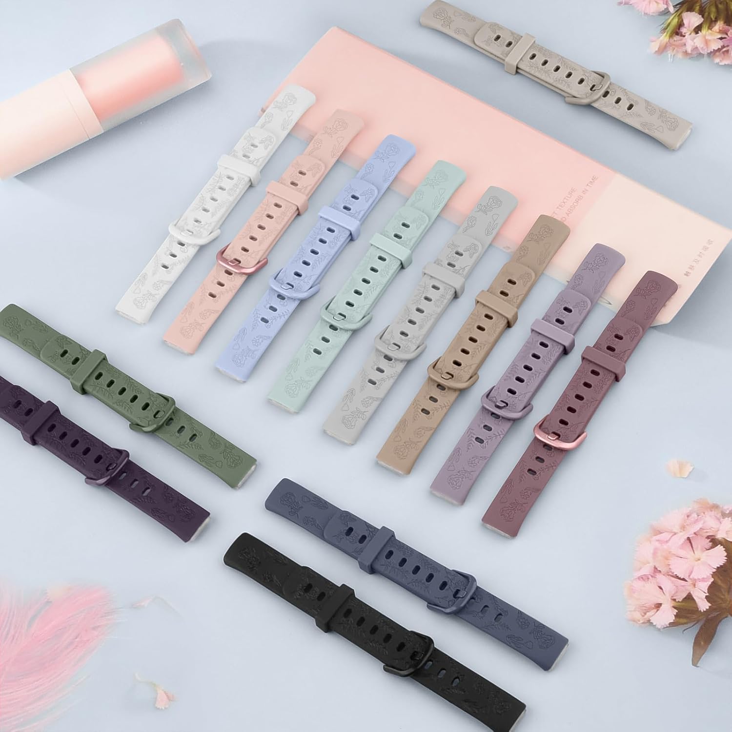 Amzpas Correa grabada para Fitbit Luxe para mujer, diseño floral, de silicona, impermeable, correa de repuesto compatible con Fitbit Luxe Fitness