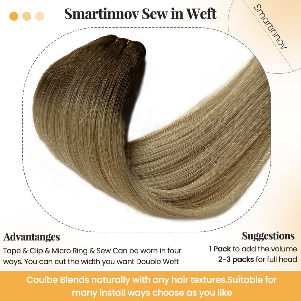 Extensiones de cabello humano rubio degradado atadas a mano, color rubio ceniza que se desvanece a rubio platino, atadas a mano, extensiones de