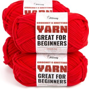 Pllieay Hilo de algodón rojo, hilo de ganchillo de 4 x 1.76 oz para tejer y tejer, hilo de algodón para principiantes con puntadas fáciles de ver Pllieay Hilo de algodón rojo, hilo de ganchillo de 4 x 1.76 oz para tejer y tejer, hilo de algodón para principiantes con puntadas fáciles de ver