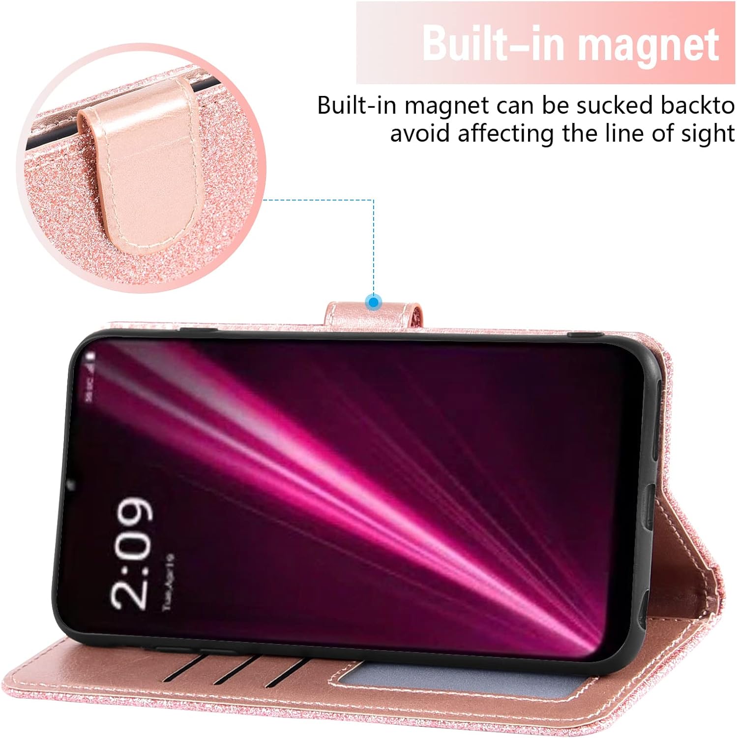 Asuwish Funda de teléfono para T-Mobile Revvl 6 5G 2022 con protector de pantalla y cartera con purpurina, soporte para tarjeta con ranura para