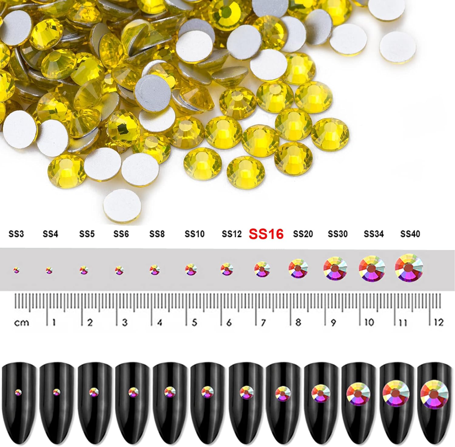 1440 diamantes de imitación SS16 con parte trasera plana, diamantes de imitación de cristal con parte trasera plana de 0.157 in para manualidades,