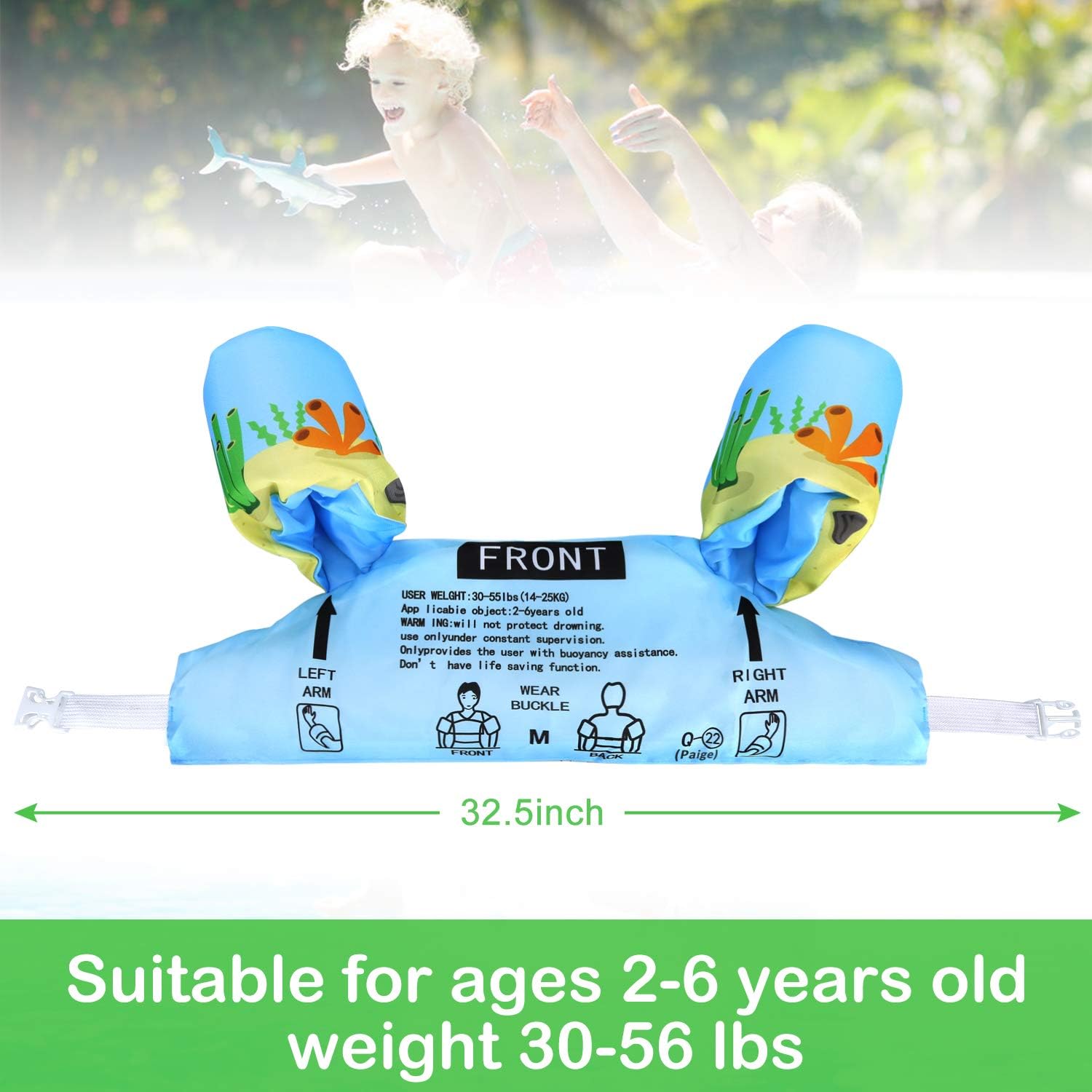 Biange Chaleco de natación para niños pequeños, flotador para niños de 30 a 50 libras, flotadores de piscina para niños y niñas para ayudar a nadar,