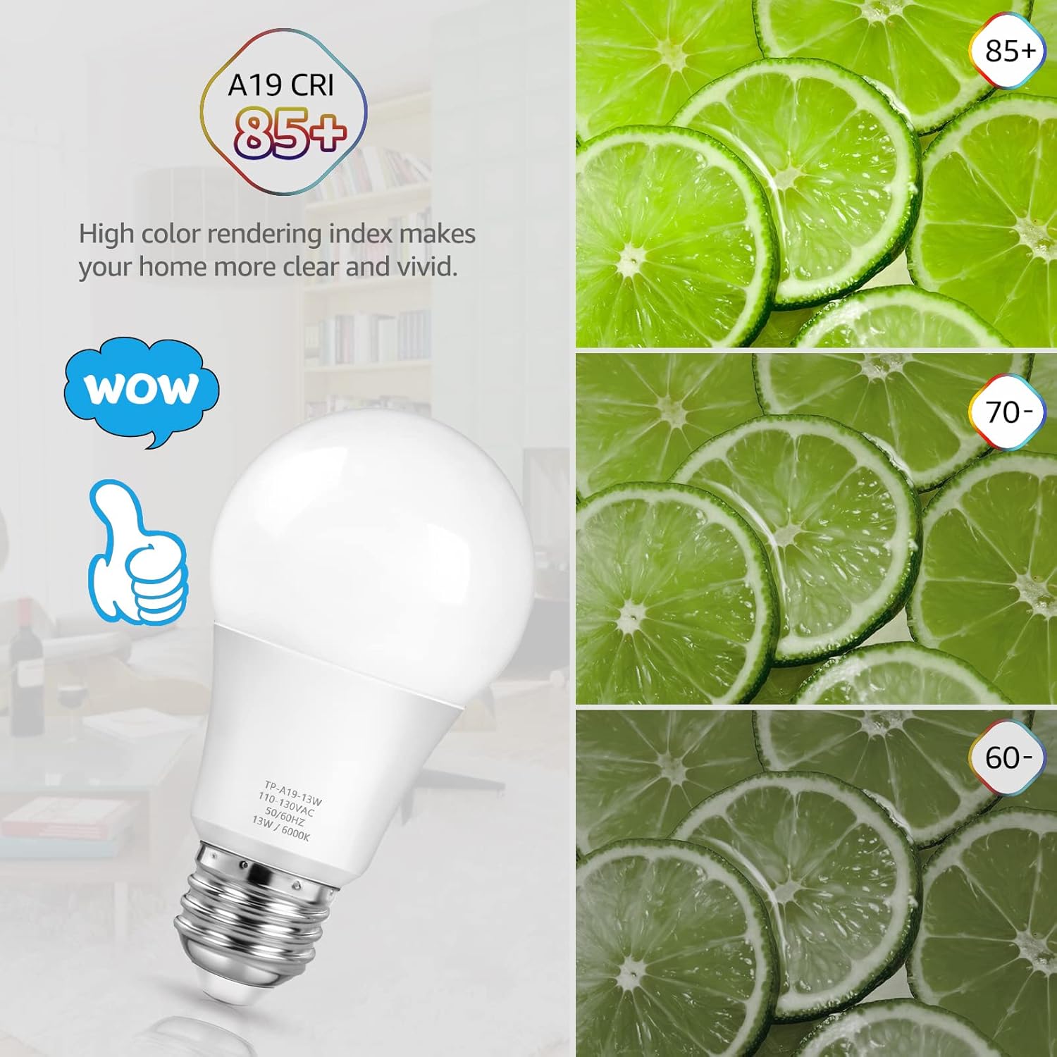 Bombilla LED A19, equivalente a 100 vatios, de lujo con luz diurna de 6000 K, 1500 lúmenes, base estándar E26, no regulable, sin parpadeo para