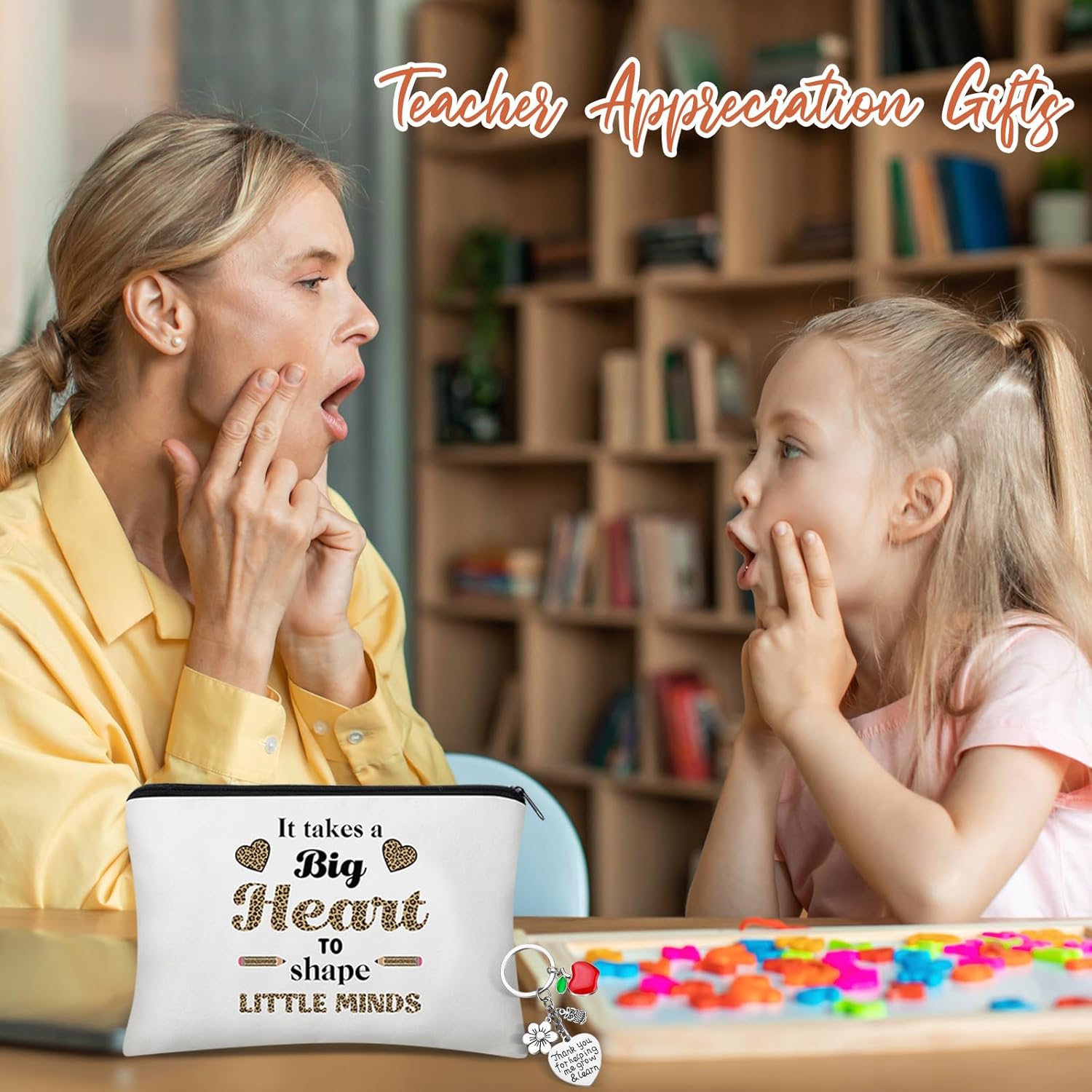 16 piezas de regalos de agradecimiento para profesores, regalos ideales para mujeres, vasos de 12 onzas, bolsas de maquillaje, divertidos llavero,