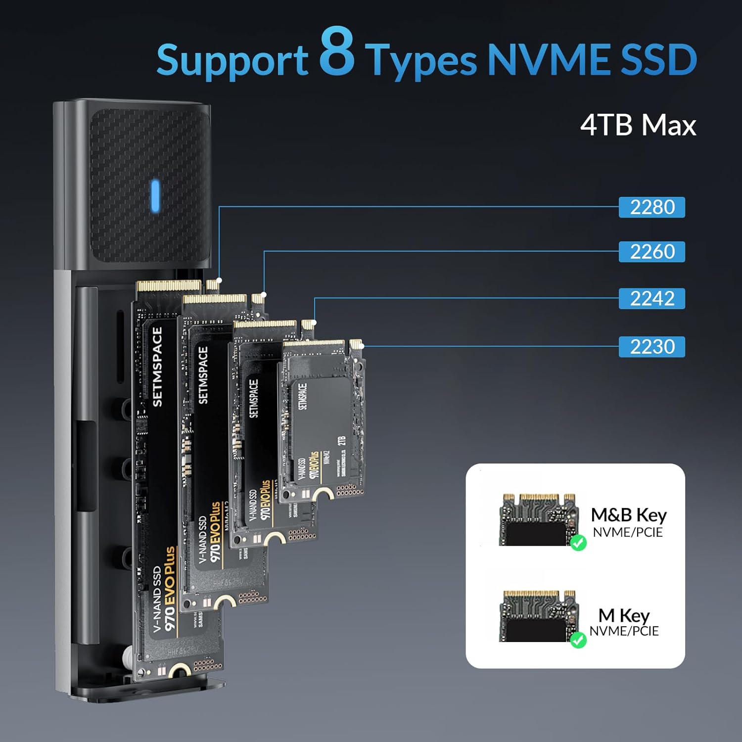 Carcasa SSD sin herramientas, carcasa SSD SETMSPACE M.2 NVME USB C 10Gbps, carcasa NVME de aluminio PCIe M-Key a USB C, carcasa externa M.2 solo