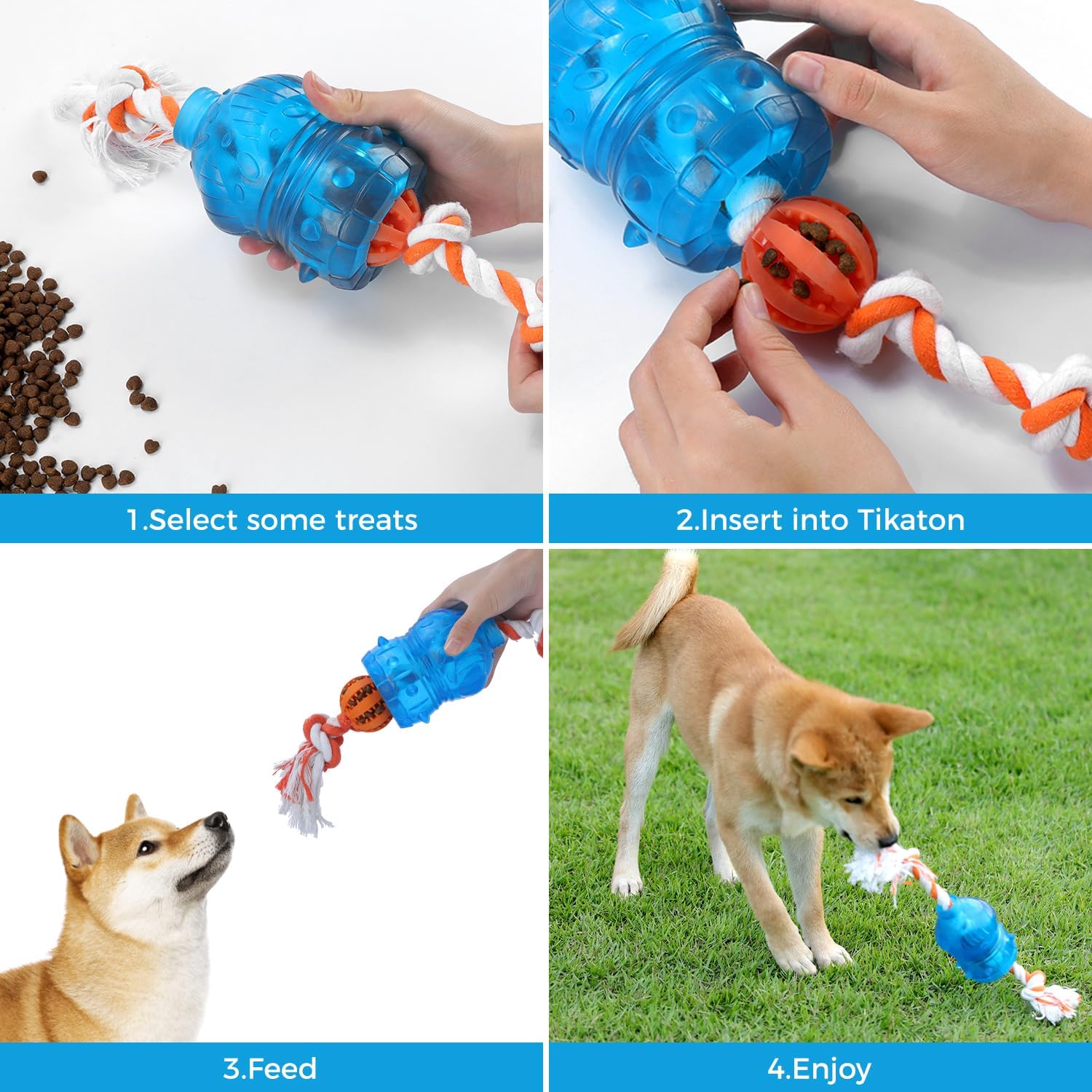 Tikaton Juguetes interactivos dispensadores de golosinas para perros, rompecabezas duradero para cachorros, cuerda de nudo, juguete para razas