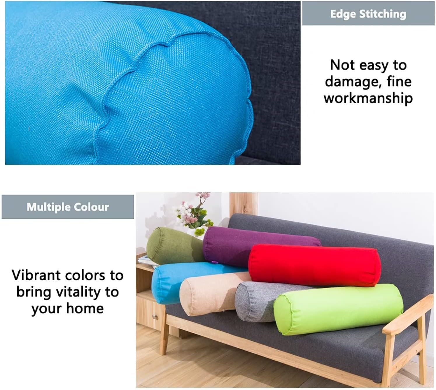 Almohada cilíndrica redonda azul con funda extraíble lavable, almohada de cuerpo completo, alivio de cuello y columna durante el sueño, 39 pulgadas
