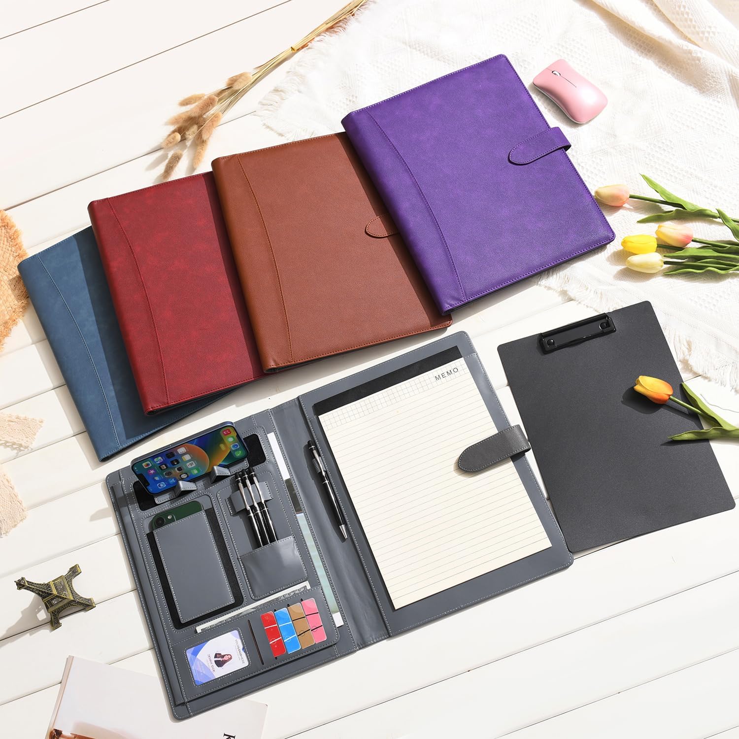 Wason Portafolio Padfolio A4 – Carpeta de piel sintética con almohadilla de escritura, funda extraíble para portapapeles, tarjeta, soporte para