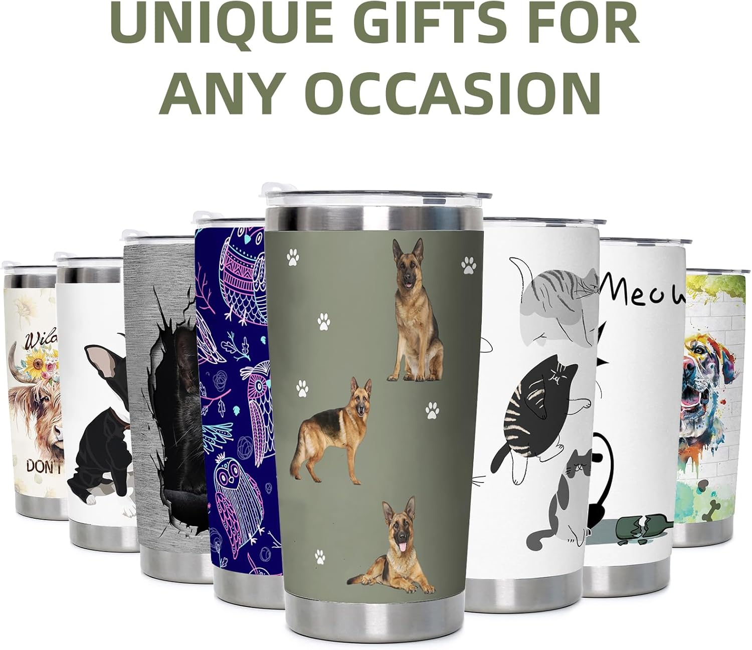 Vaso de perro de pastor alemán con aislamiento al vacío, taza de viaje para café, regalo para papá, mamá de perro, amantes de los perros, taza con