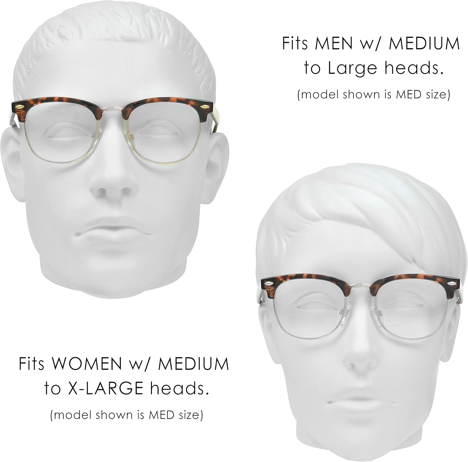 proSPORT Gafas de lectura con montura de cuerno, vintage, clásicas, semi sin montura para hombres y mujeres, 2 pares combinados