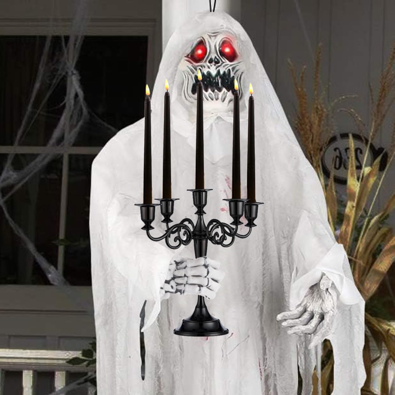 Sziqiqi Candelabro de Halloween – Portavelas de 5 brazos, soportes para velas cónicas para velas cónicas a la luz de las velas, cena, fiesta, boda,
