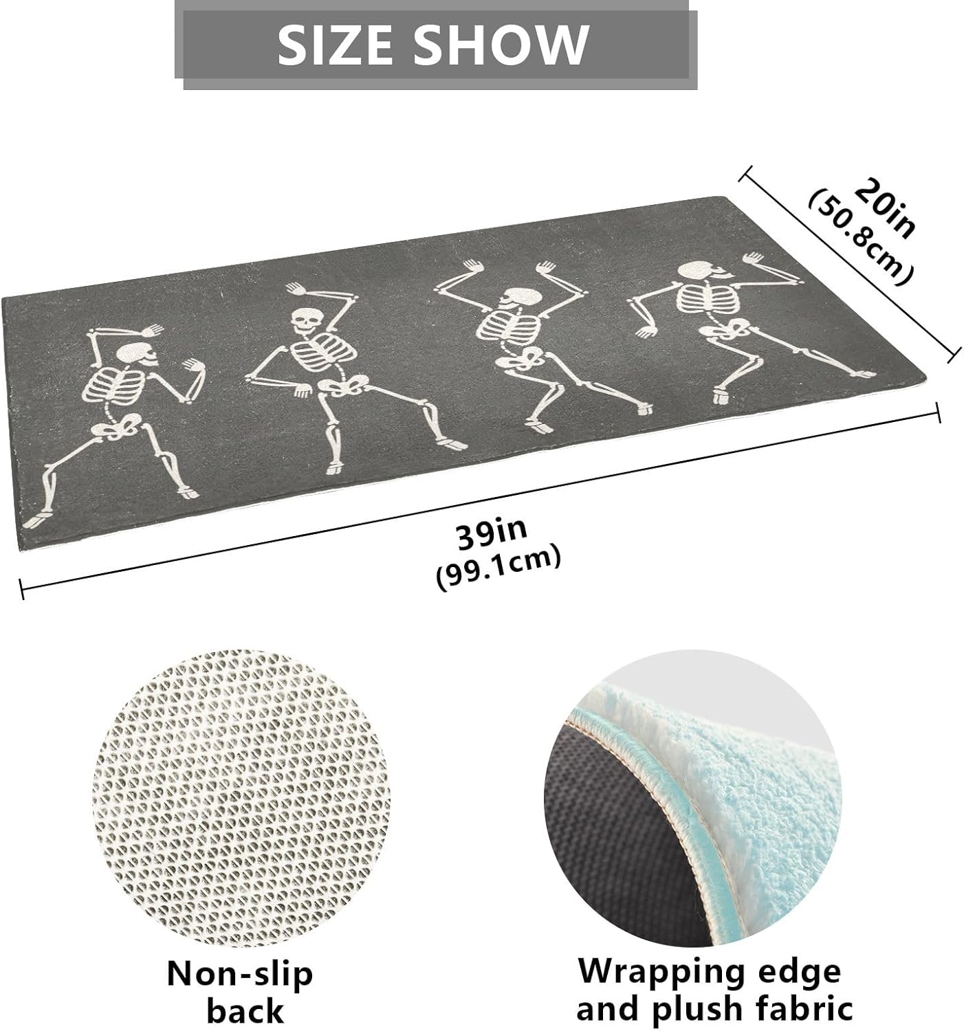 Joisal Funny Skeletons Dancing – Tapete de baño lavable a máquina, tapete de goma absorbente, 39 x 20 pulgadas