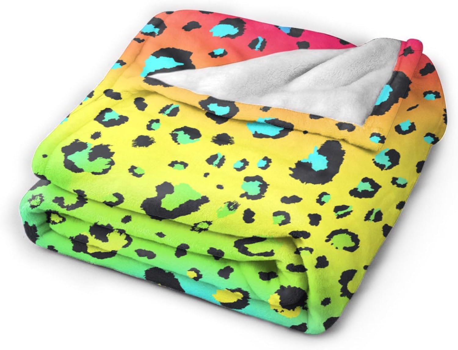 Manta de franela ultrasuave de forro polar neón arcoíris y leopardo para todas las estaciones, manta cálida y acogedora para cama, sofá o sillón, de