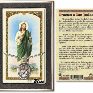 Bonyak Jewelry San Judas de peltre en una cadena de bordillo de 24 pulgadas con una tarjeta de oración a San Judas Tadeo, Metal Bonyak Jewelry San Judas de peltre en una cadena de bordillo de 24 pulgadas con una tarjeta de oración a San Judas Tadeo, Metal