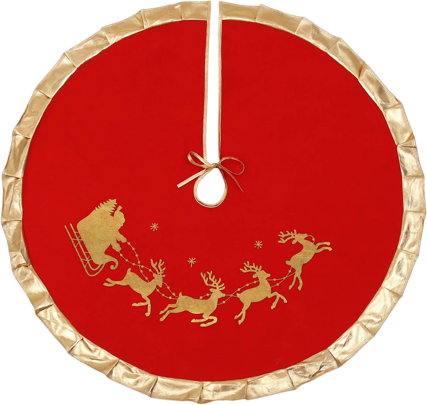 Sattiyrch Falda de árbol de Navidad con borde dorado de 36 pulgadas, decoración de renos de Papá Noel de franela para árbol de Navidad de 6 pies7.5