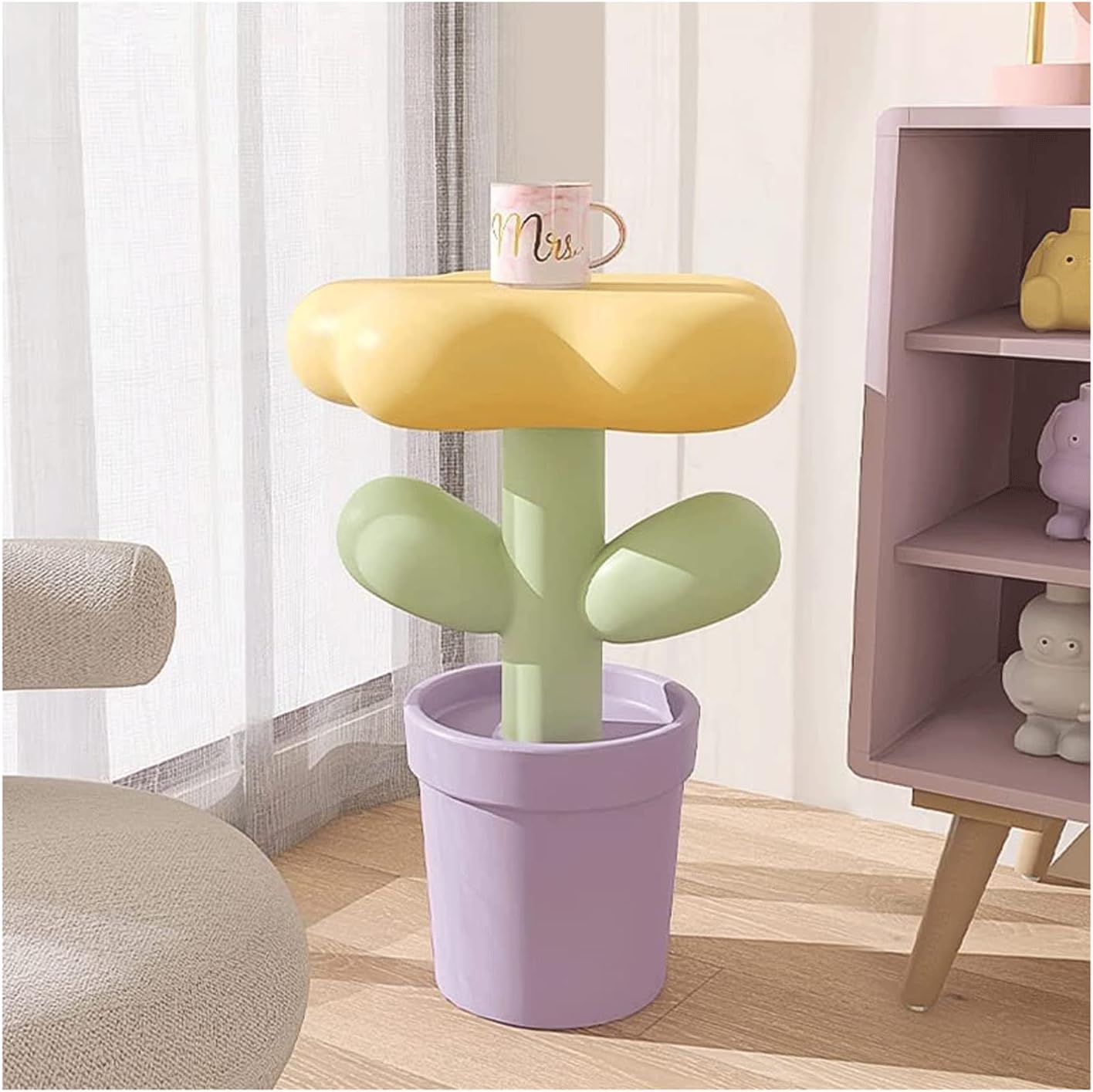 Mesa de Centro Mesa auxiliar creativa de tulipanes en forma de flor decorativa pequeña mesa de centro de resina de 23.6 x 16.1 in para sala de