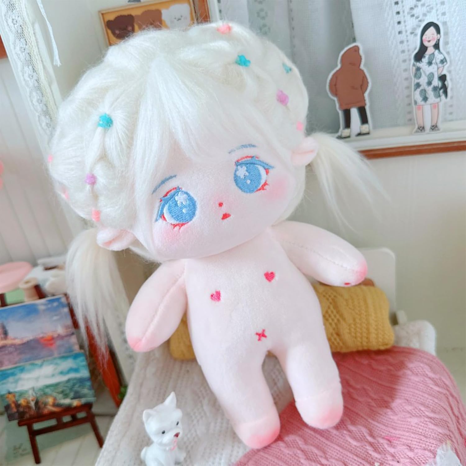 CALEMBOU Muñeca de felpa de 7.9 in, linda muñeca de algodón con esqueleto articulado, muñeca de peluche suave de anime y juego de peluquería, regalo