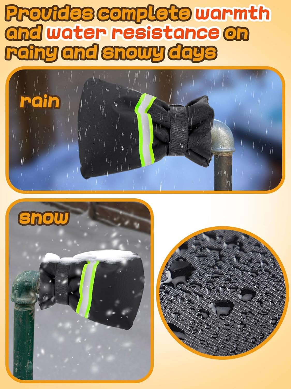 6 fundas para grifo de exterior para invierno, 8 x 6 pulgadas, tira reflectante, cubierta de tubo grueso, manguera, anticongelante, impermeable,