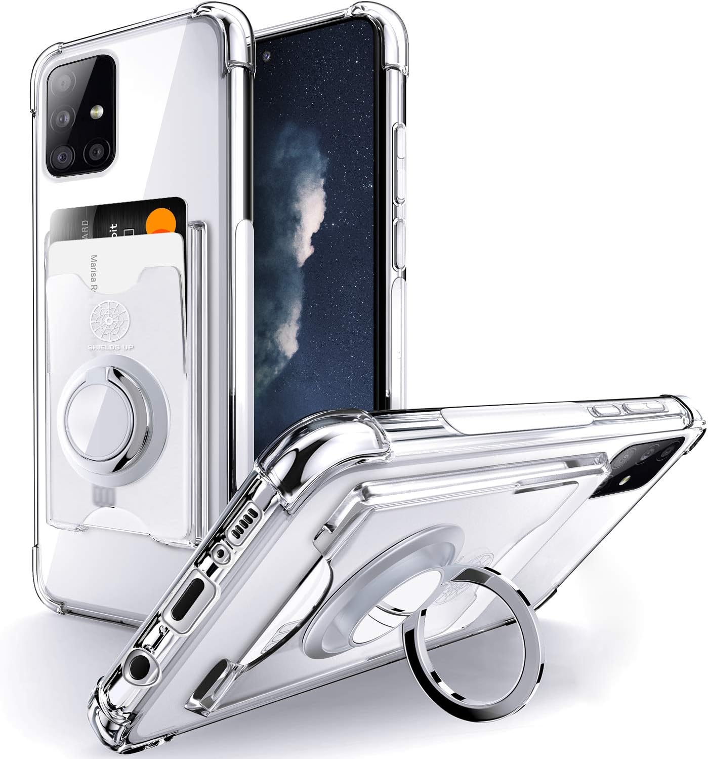 Shields Up Funda para Galaxy A51 4G, Samsung A51 4G, funda minimalista con tarjetero y soporte de anillo, protección contra caídas Funda protectora