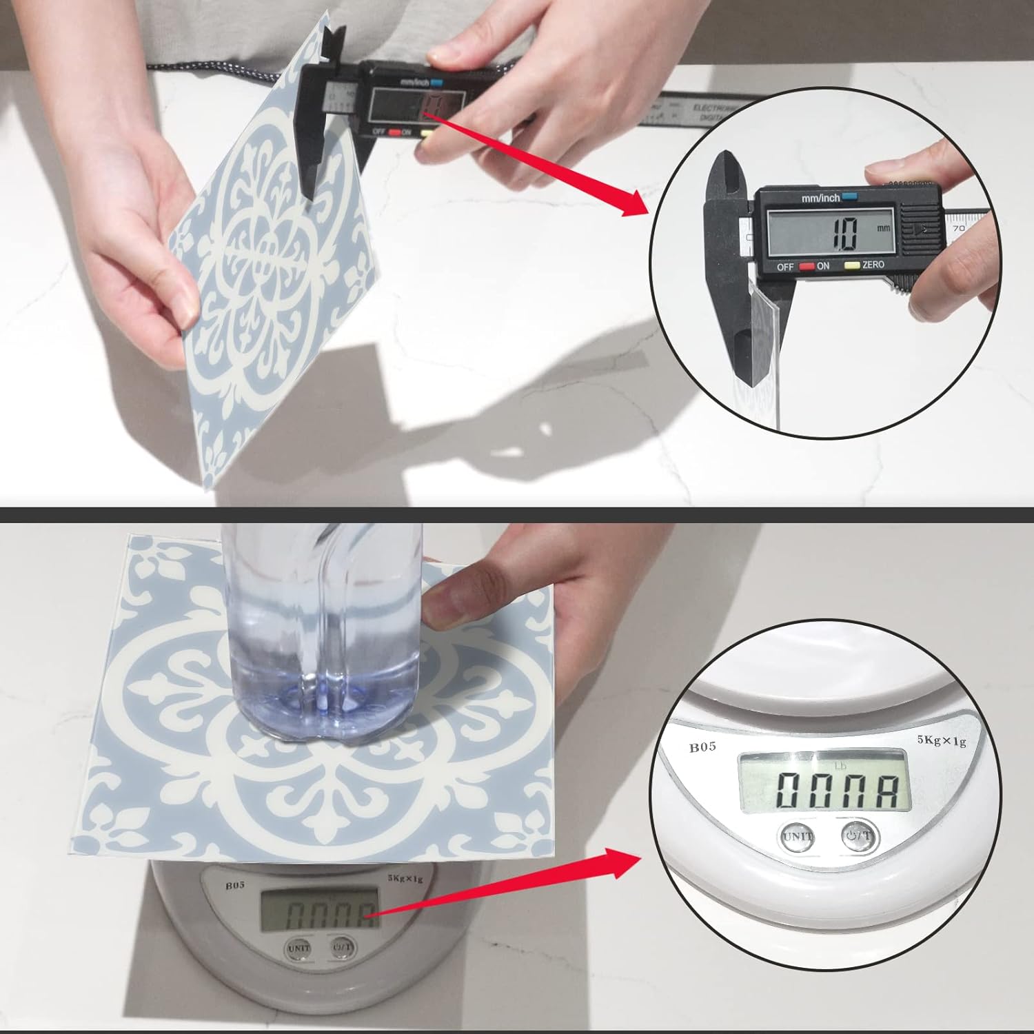 10 calcomanías acrílicas para azulejos azules y blancos, azulejos de 6 x 6 pulgadas, calcomanías de pared para baño y cocina, fácil de aplicar,