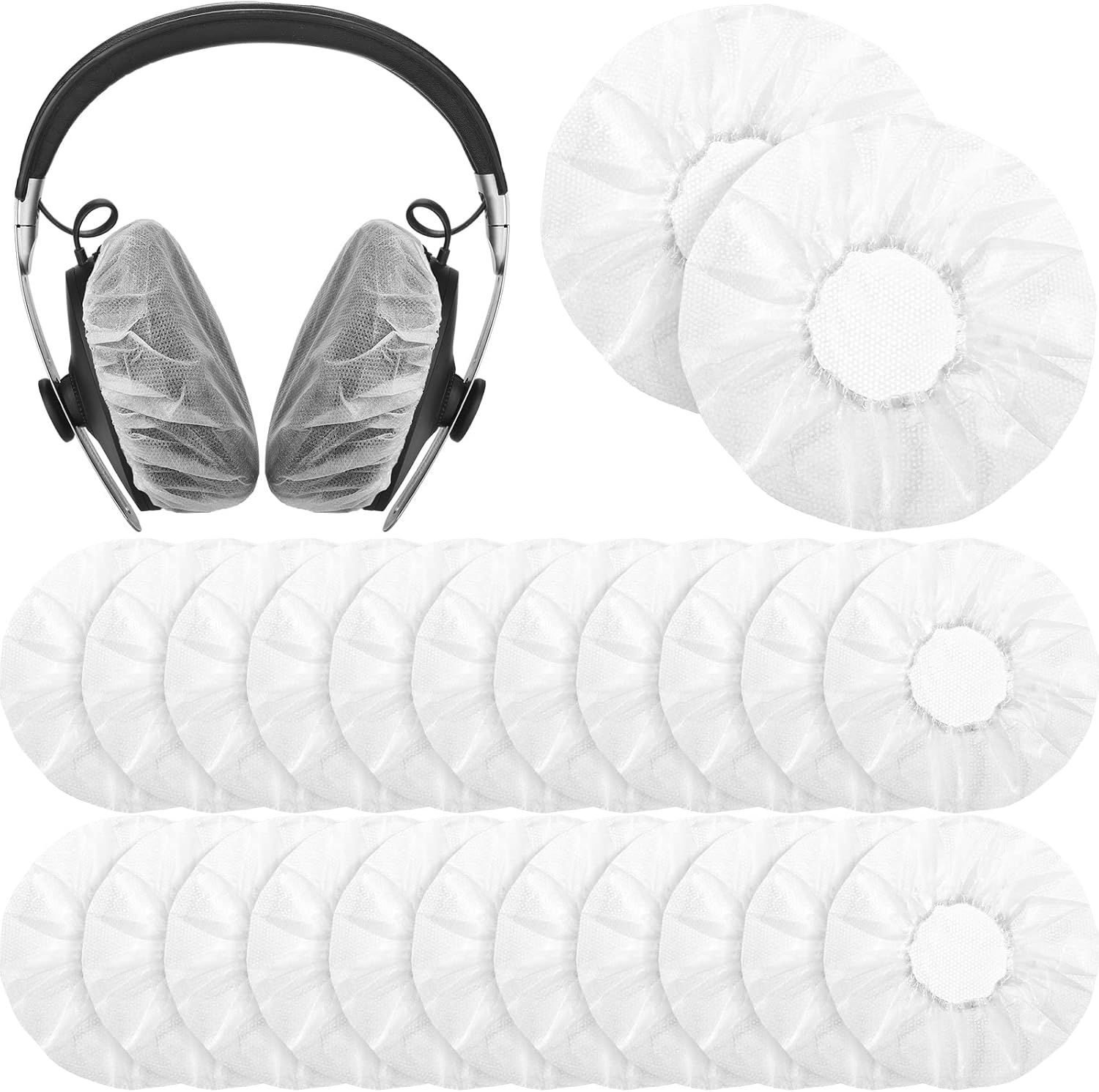 Tatuo 500 fundas desechables para auriculares sobre la oreja, almohadillas sanitarias elásticas, cubiertas blancas para auriculares no tejidas, 4.3