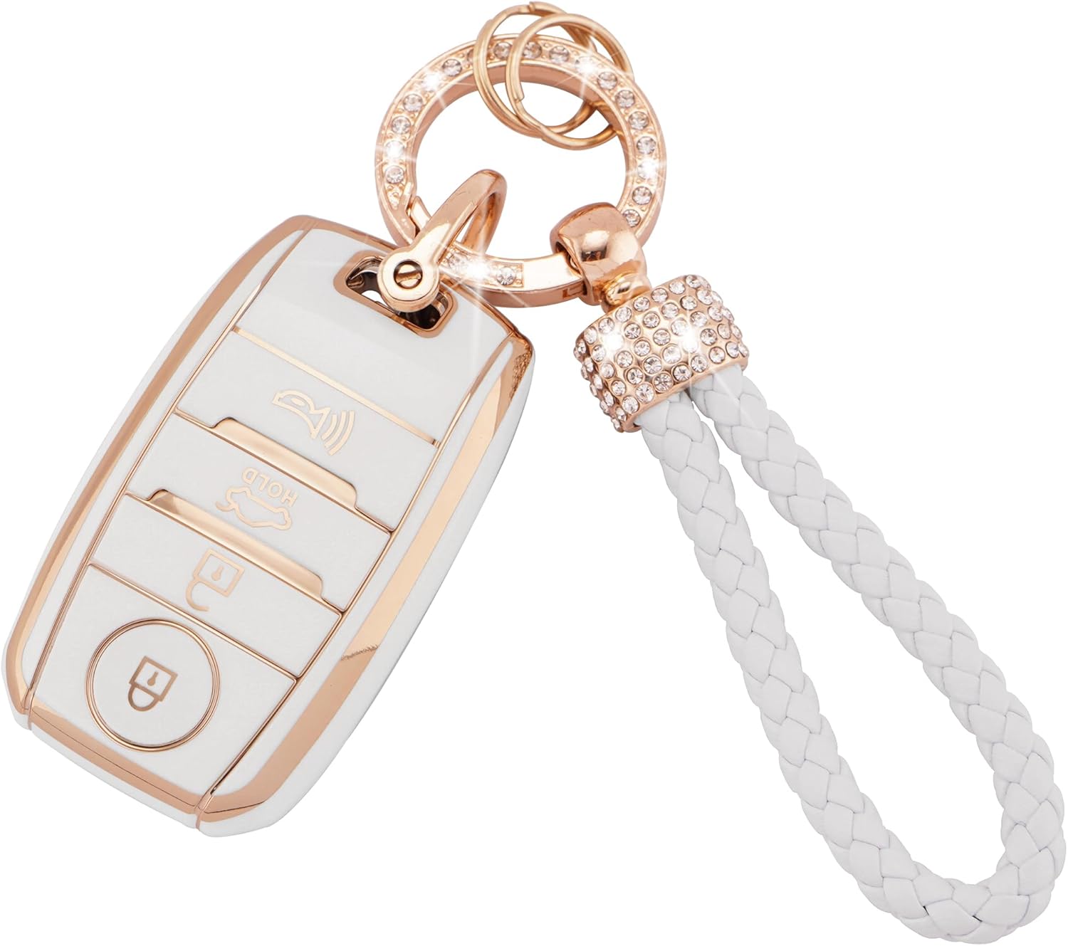 Funda para llavero Kia de 4 botones, TPU suave, cubierta completa, protección para llaves, llavero brillante compatible con Kia Optima Soul Sportage