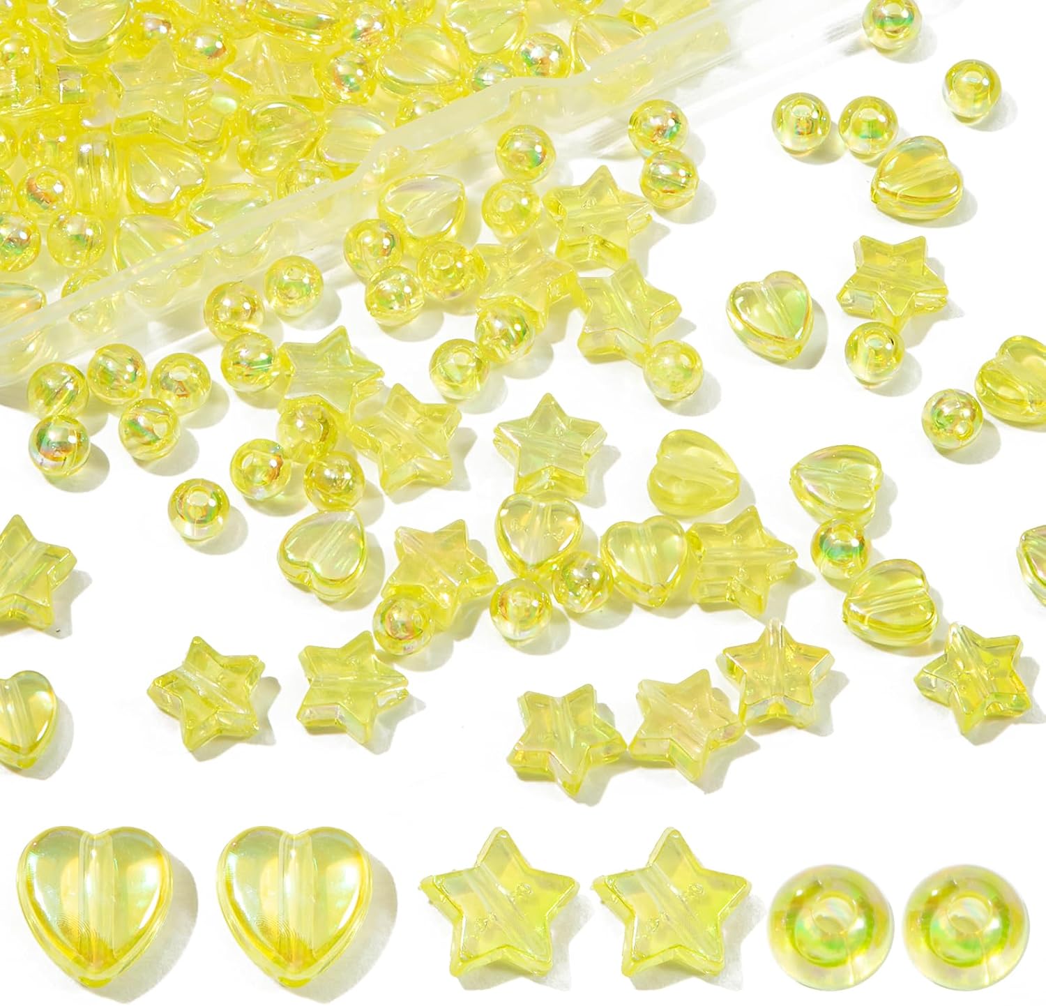 200 cuentas redondas de acrílico, cuentas de corazón y cuentas de estrella para hacer joyas, pulseras, collares, aretes, llaveros, accesorios,