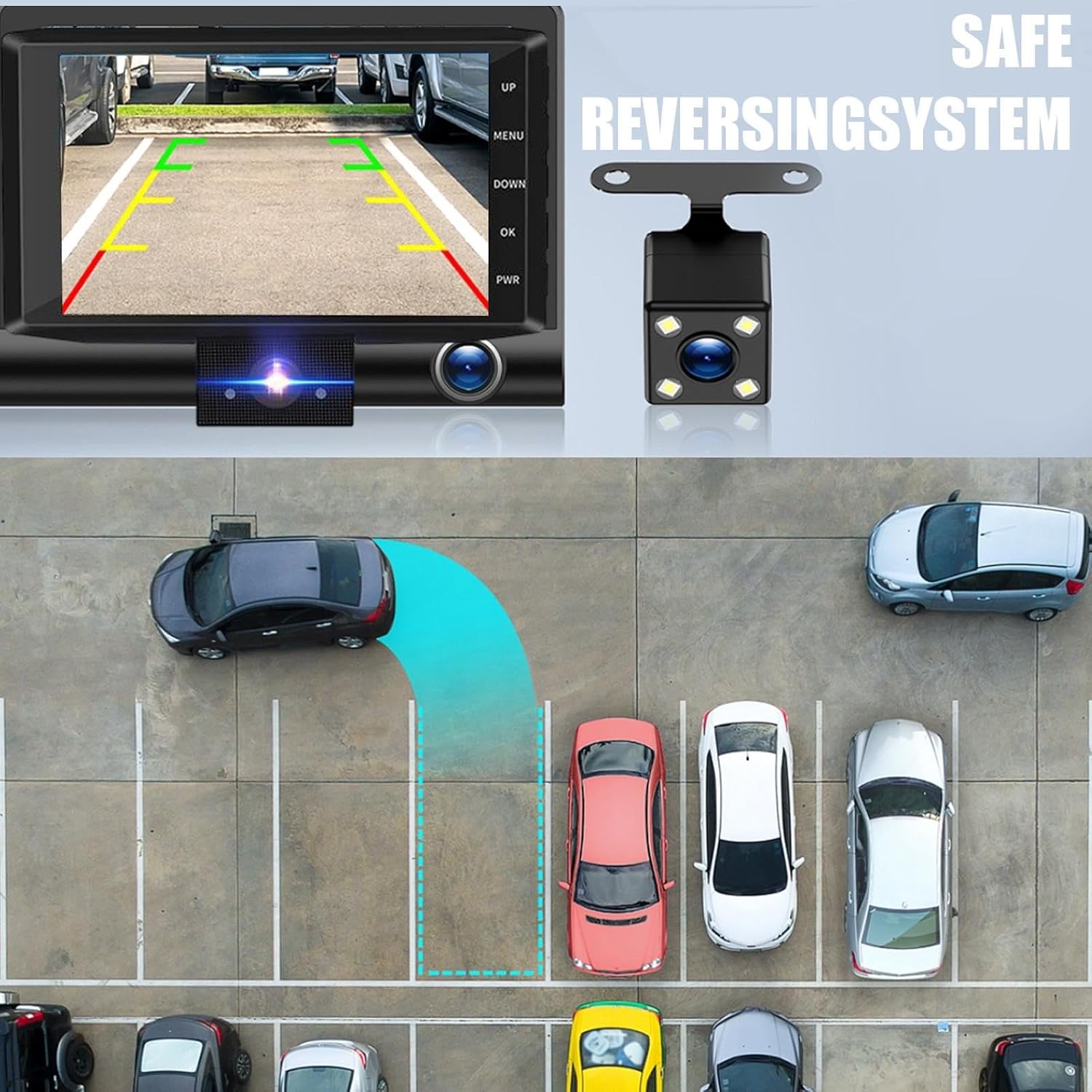 Cámara de tablero de 3 canales frontal y trasera en el interior, cámara de tablero Full HD para automóviles, grabadora de cámara IPS de 4 pulgadas,