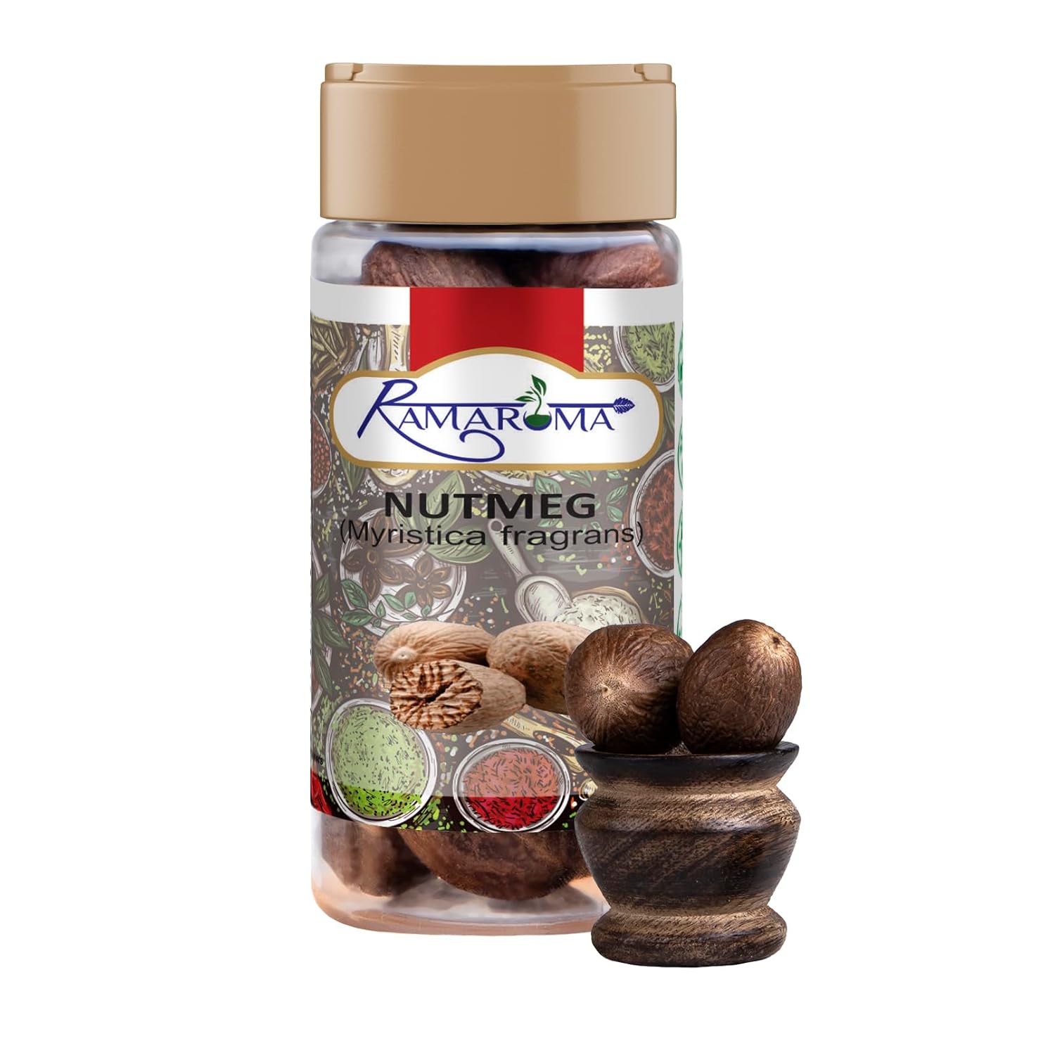 Ramaroma Nuez moscada entera, 3.5 oz (100 g) Todo natural  Vegano  Apto para gluten  Sin OMG  Nuez moscada orgánica entera  Especias indias
