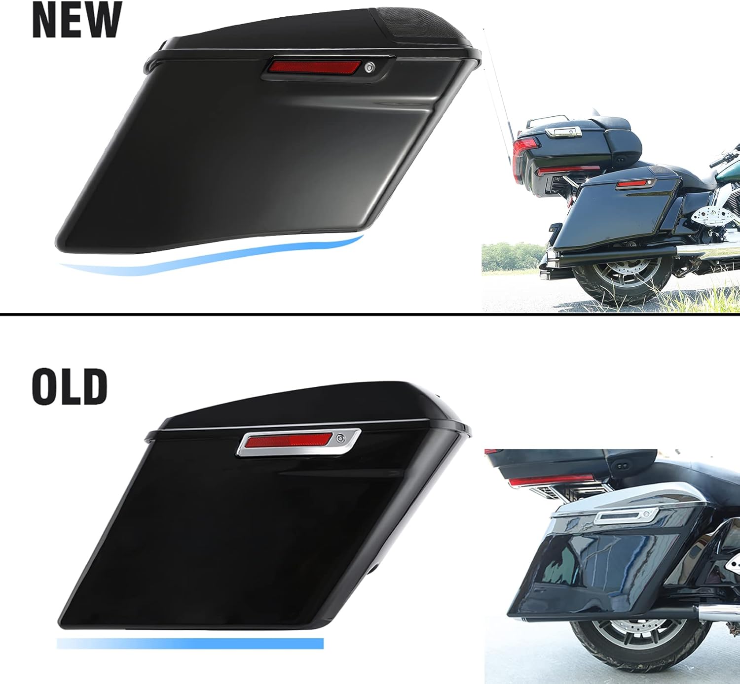 TCT-MOTORPARTS – Alforjas rígidas para motocicletas, 4 pulgadas más extensas, color negro vívido