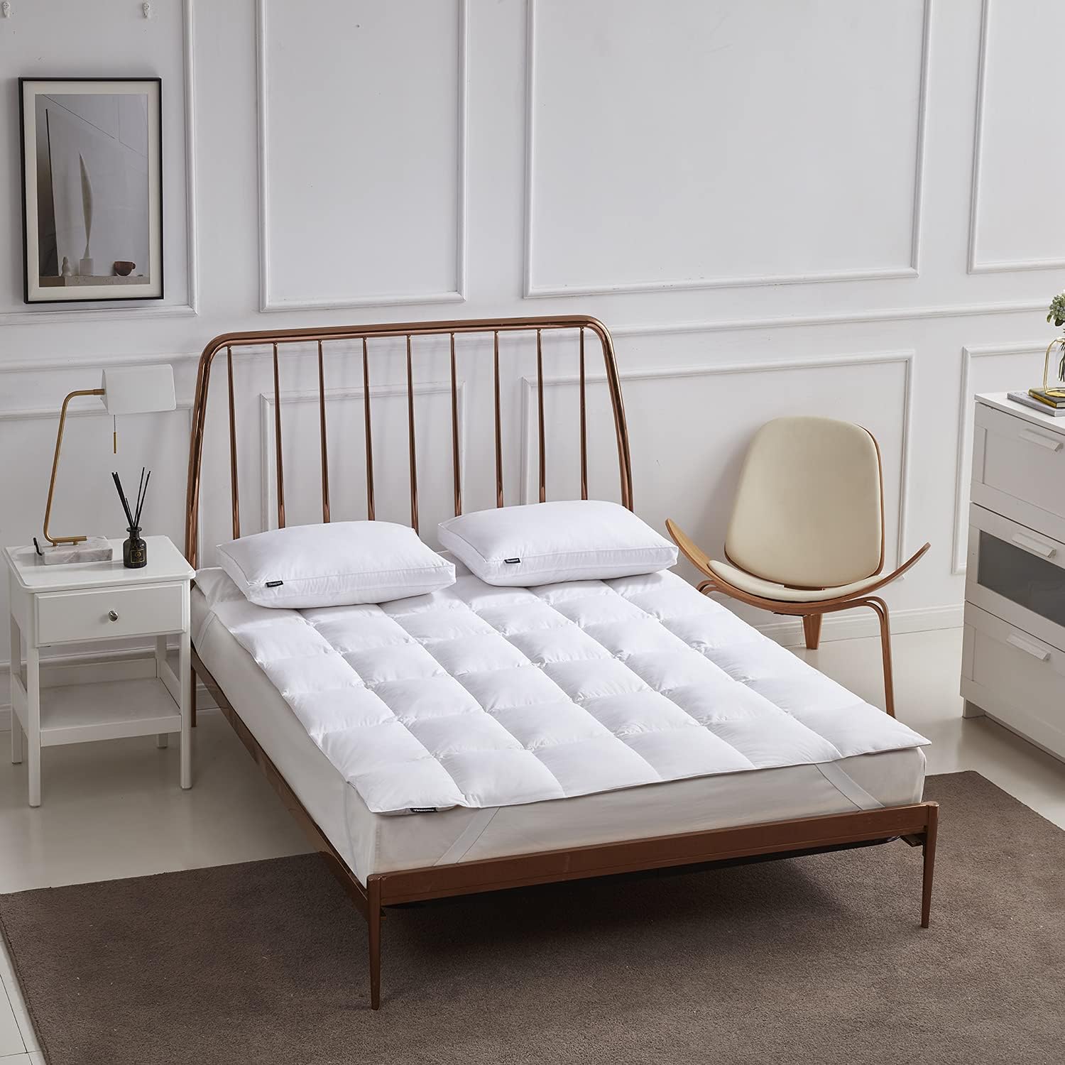 Beautyrest Tencel y mezcla de algodón Feathebed colchón de fibra de plumón blanco con bandas de anclaje elásticas