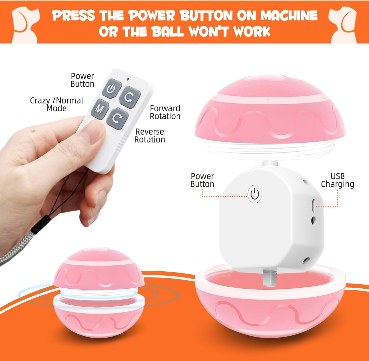 IFurffy Pelota para mascotas Peppy para perros con control remoto, juguete interactivo para perros con luces LED de flash para razas pequeñas,