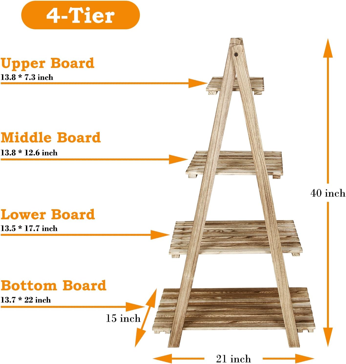 ECOMEX Estante de escalera – Organizador de almacenamiento con estantes de madera rústica de 4 niveles, elegante y funcional soporte para plantas de
