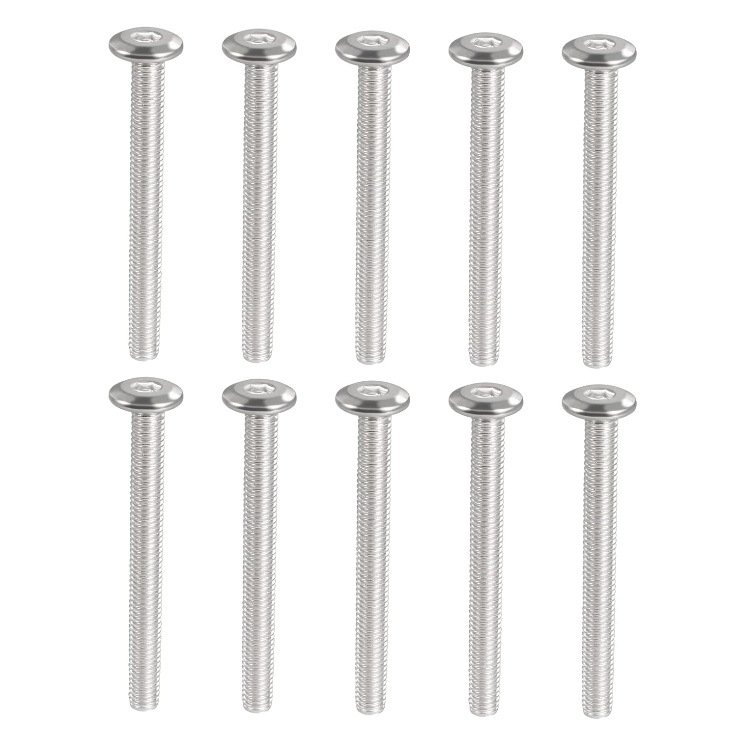 10 tornillos hexagonales de cabeza redonda plana M6-0.039 x 2.362 in, tornillos de conexión de acero inoxidable 304, tornillos para muebles, camas,