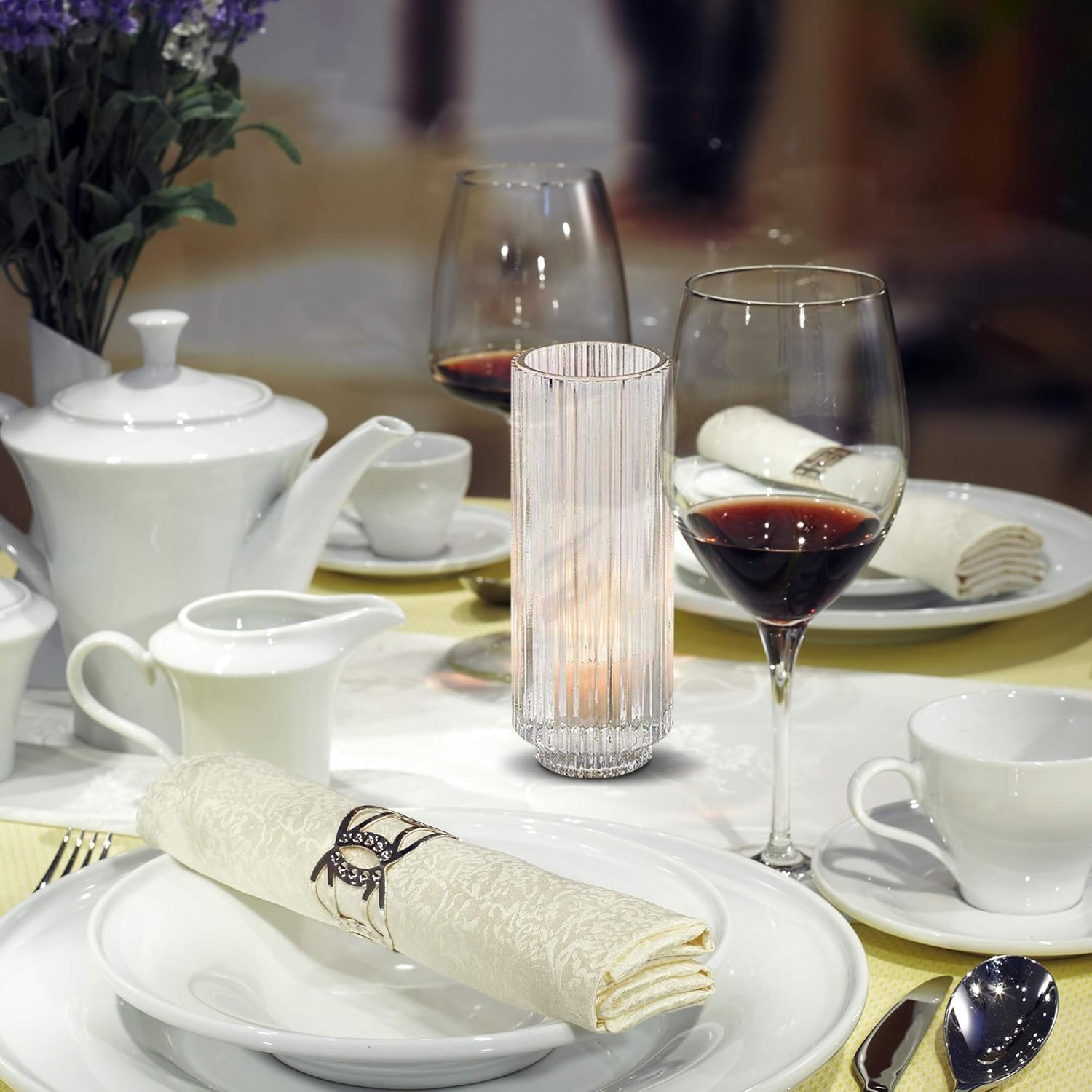 Serene Spaces Living – portavelas de cristal acanalado, perfecto para bodas y decoración del hogar, en varios tamaños y colores
