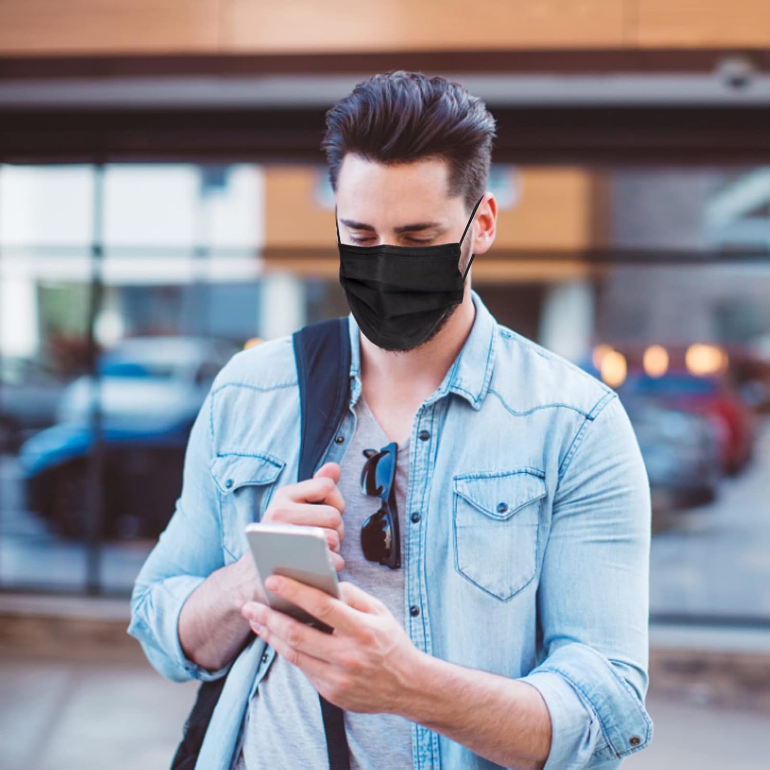 100 máscaras faciales desechables negras con lazo elástico para las orejas, transpirabilidad y comodidad