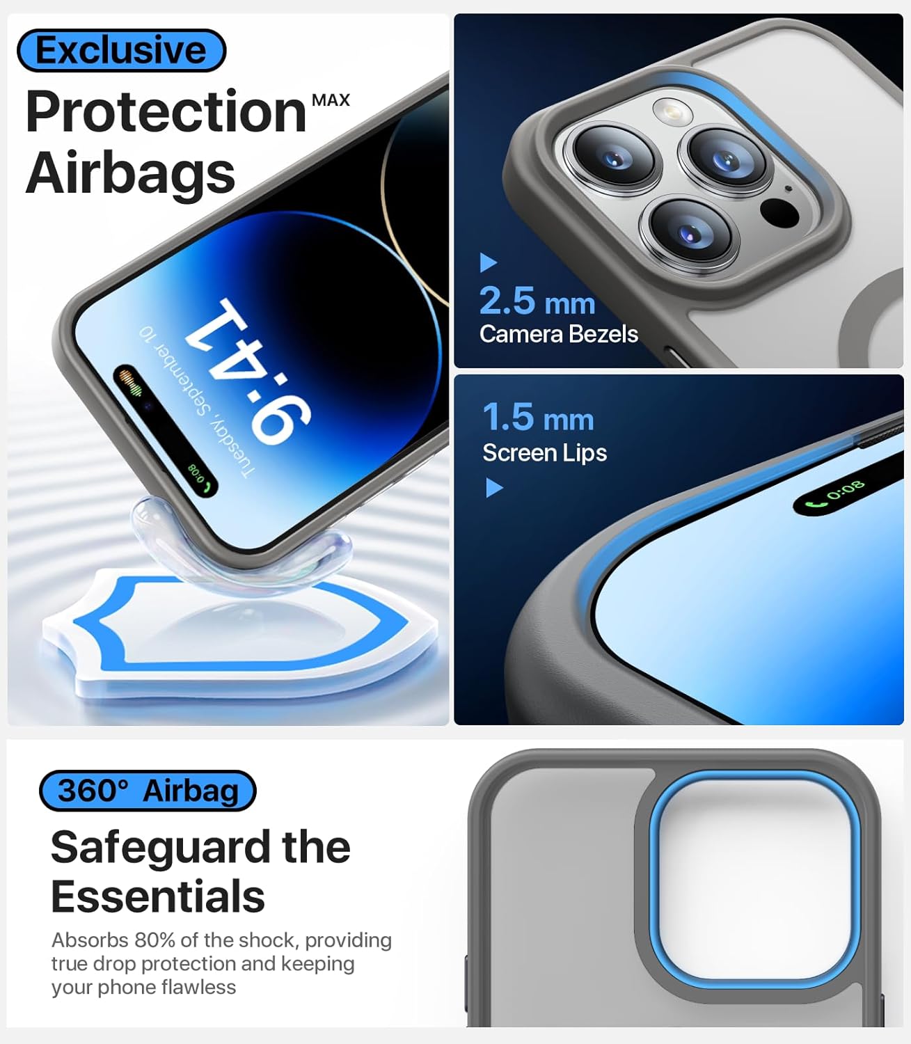Funda magnética fuerte para iPhone 15 Pro Max, compatible con MagSafe, probada en caídas de grado militar, a prueba de golpes, delgada, translúcida,