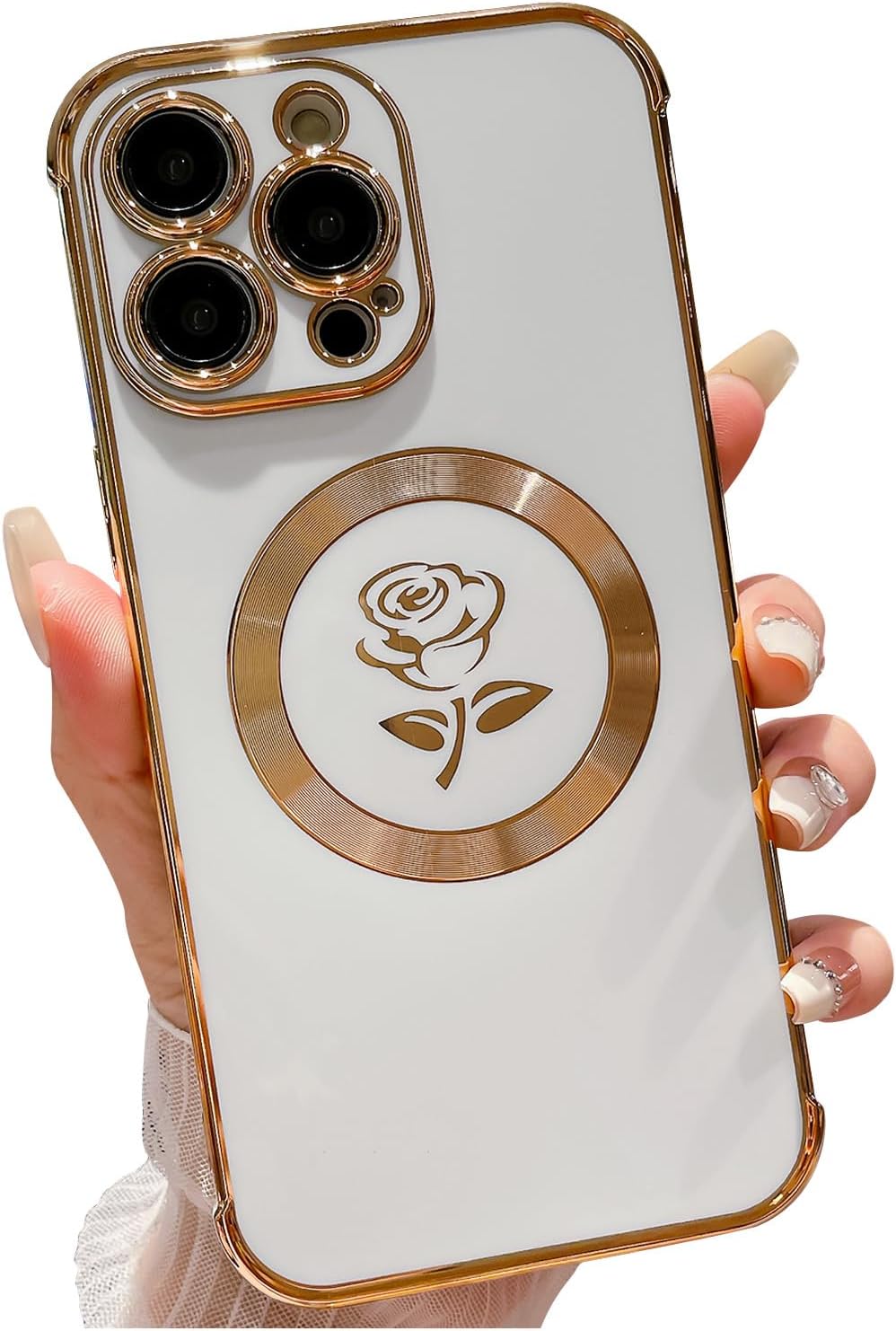 SPOBIT Funda magnética para iPhone 14 Pro Max, compatible con Magsafe, funda floral de rosa de hadas para mujeres y niñas, funda delgada suave y