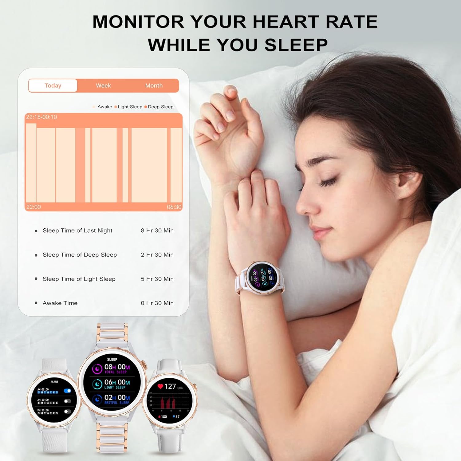 Relojes inteligentes para mujer (respuestahacer llamadas), relojes Fulltouch con monitor de presión arterialsueñofrecuencia cardíaca, 100 modos
