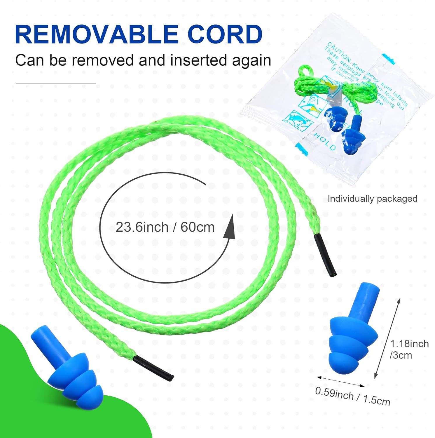 200 pares de tapones para los oídos reutilizables de silicona con cordón para dormir, envueltos individualmente, protección auditiva, tapones para