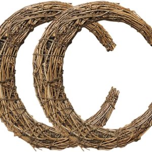 FOMIYES 2 piezas de corona de vid natural en forma de luna, corona de rama, anillo de corona de ratán, guirnalda de 9.8 in, anillo de arreglo floral FOMIYES 2 piezas de corona de vid natural en forma de luna, corona de rama, anillo de corona de ratán, guirnalda de 9.8 in, anillo de arreglo floral