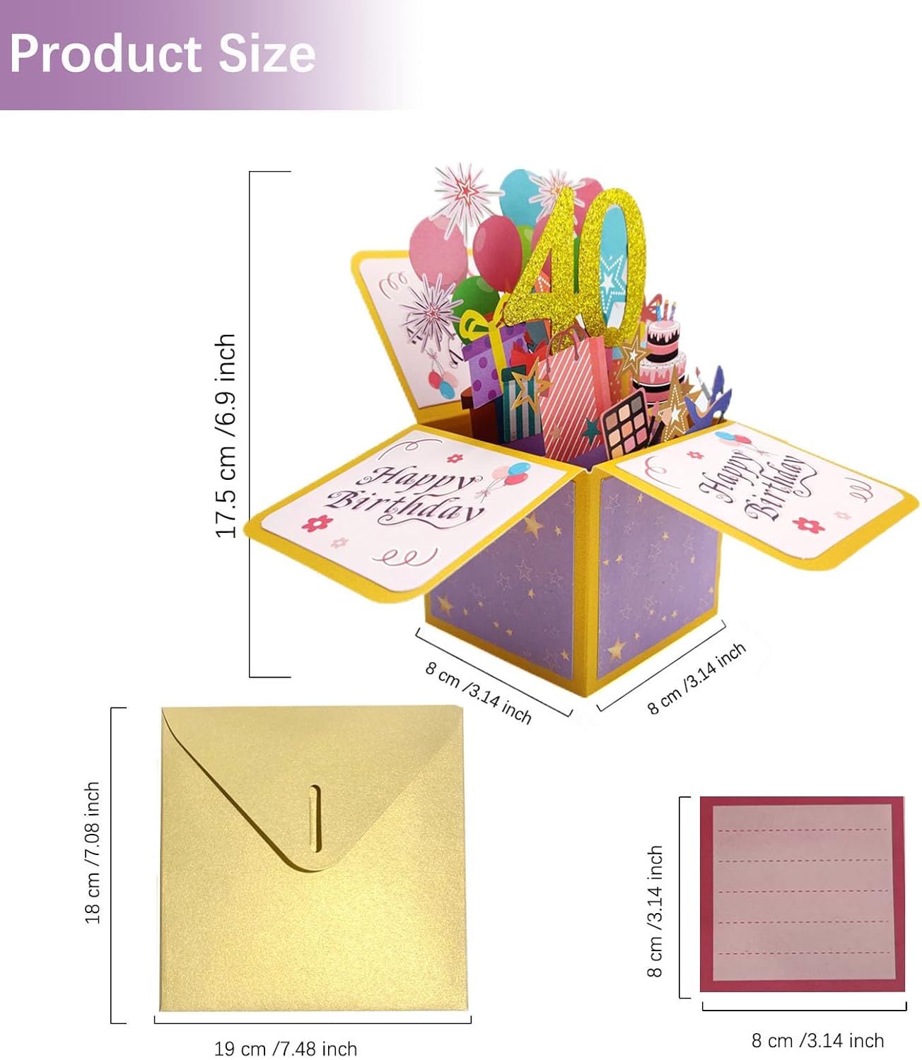 Tarjeta de regalo 3D de feliz cumpleaños, tarjetas de felicitación de papel 40 con tarjeta en blanco y sobre, regalos de cumpleaños únicos para